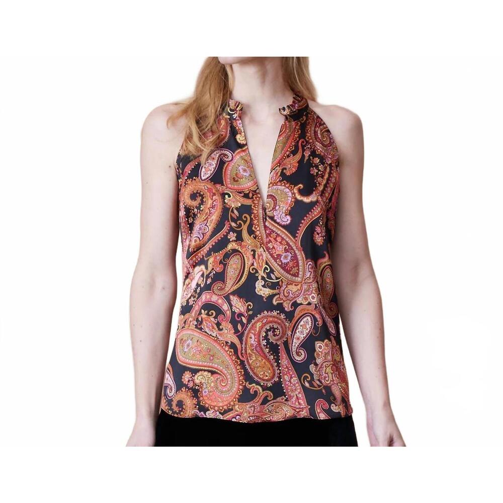 NEW GO BY GO SILK cutaway print top in tapestry
